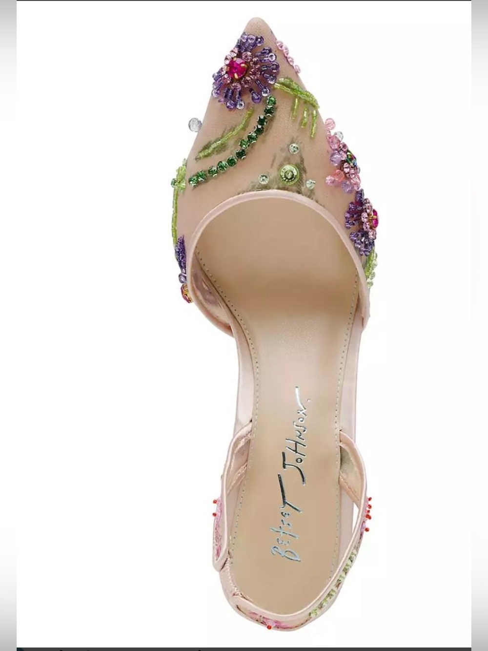 NEW Betsey Johnson Velma Jeweled Mesh Slingback Pumps Nude Floral Beaded US 7.5 - Picture 4 of 16